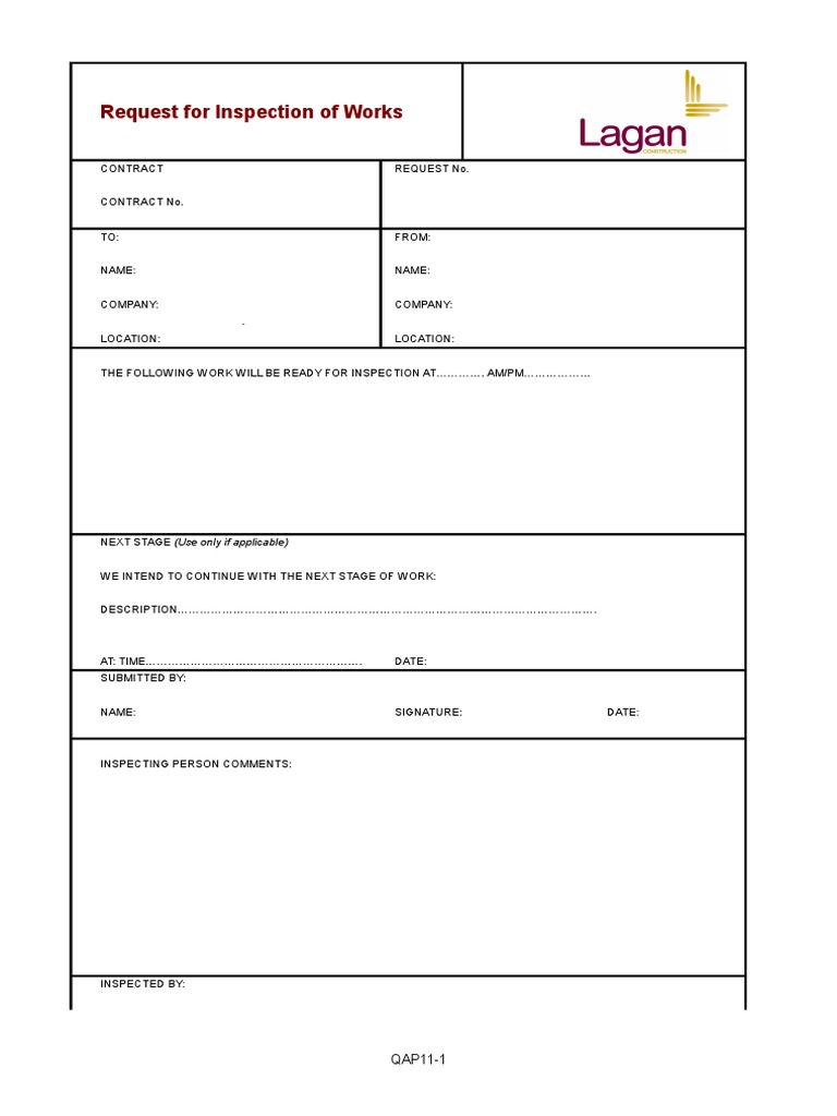 Request for Work Inspection Form | PDF
