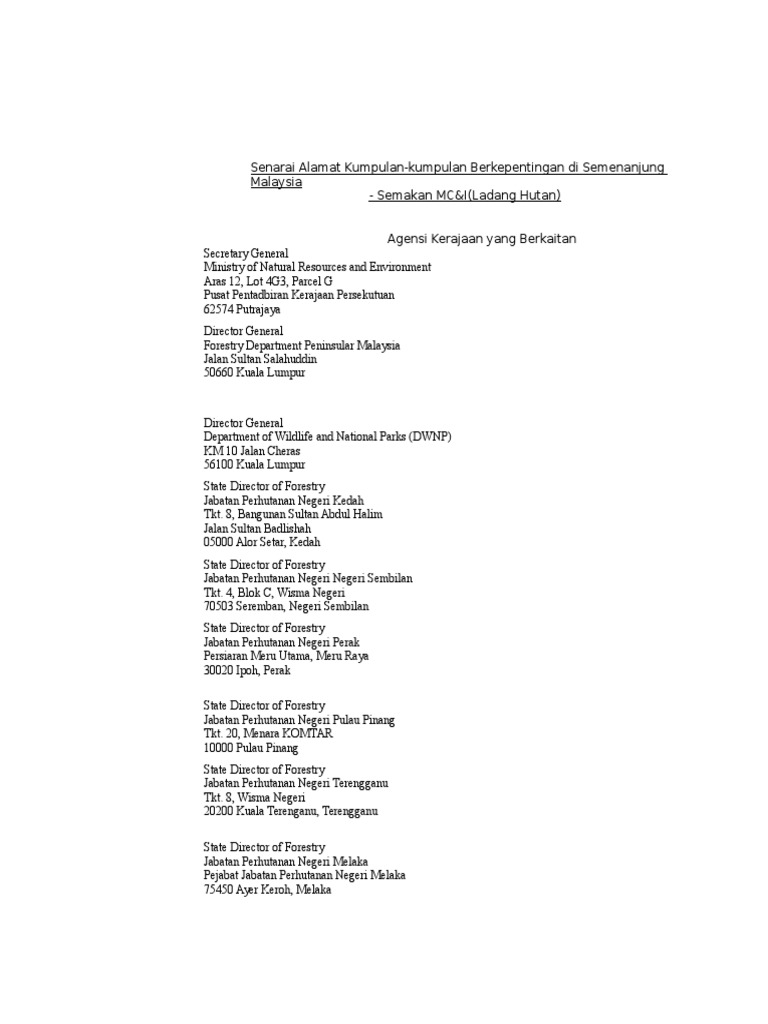 Alamat Jabatan Hutan Ipoh