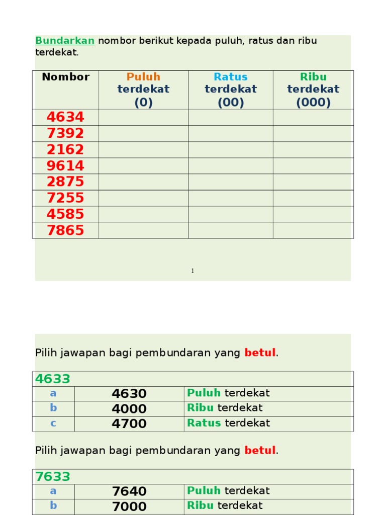 Pembundaran Nombor untuk Tahun 3 | PDF