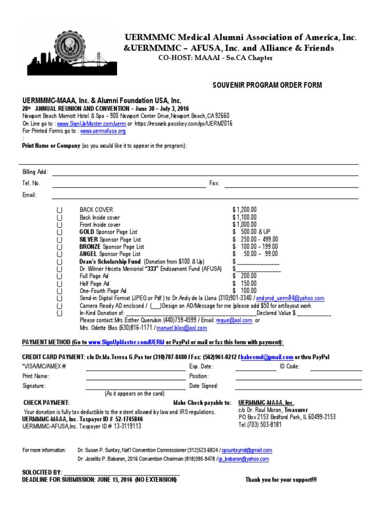 Souvenir Program Order From