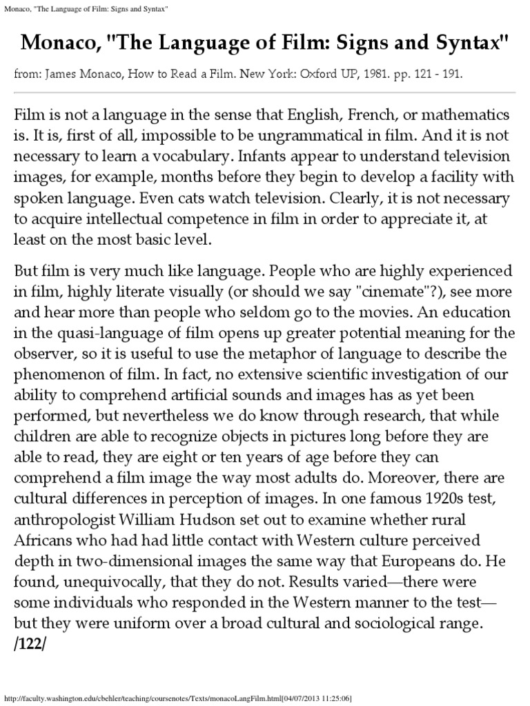 Monaco on Film Language and Syntax | PDF | Perception | Visual Perception