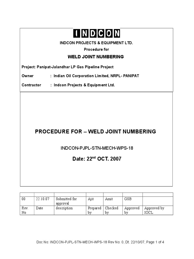 Weld Joint Numbering Procedure for PJPL | PDF | Pipe (Fluid Conveyance ...
