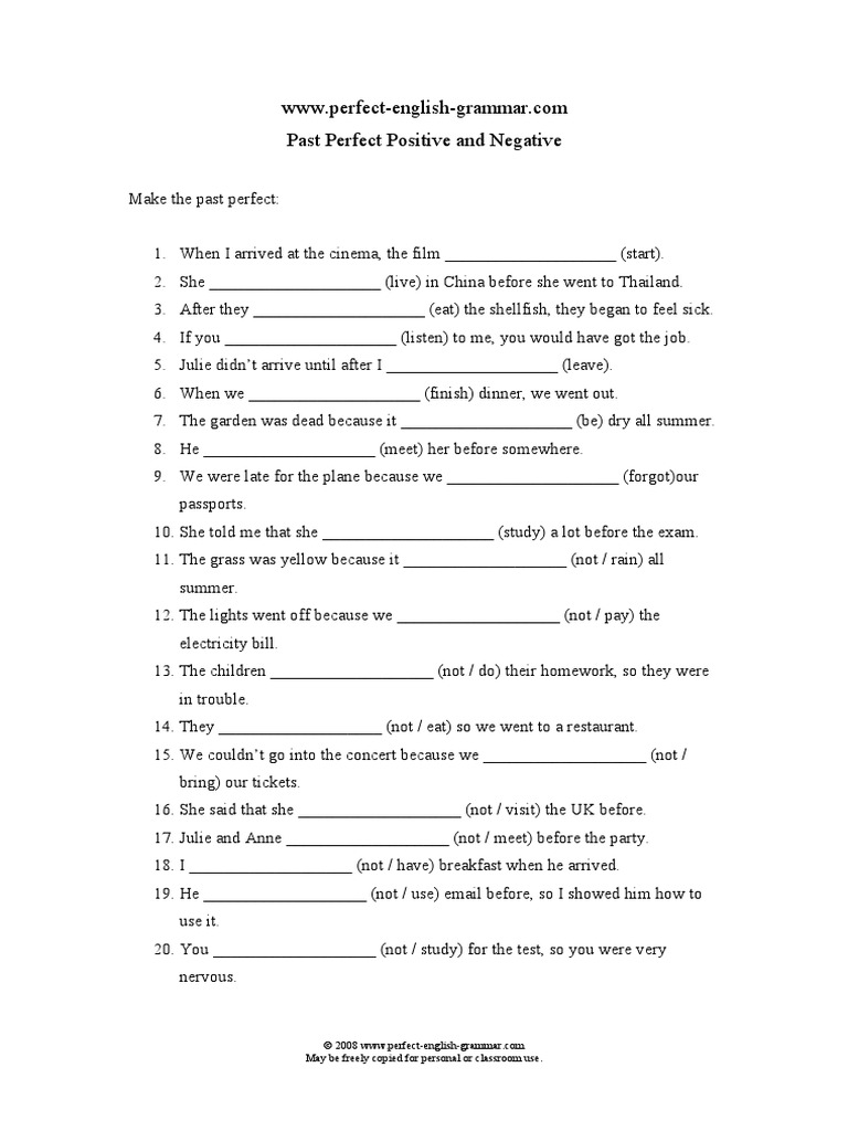 Past Perfect Tense: Forms & Exercises | PDF