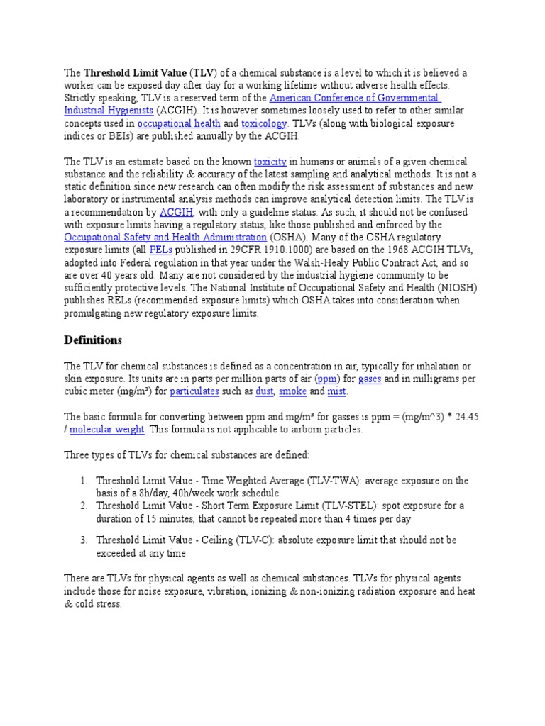 Understanding Threshold Limit Values (TLVs) for Chemical Substances ...