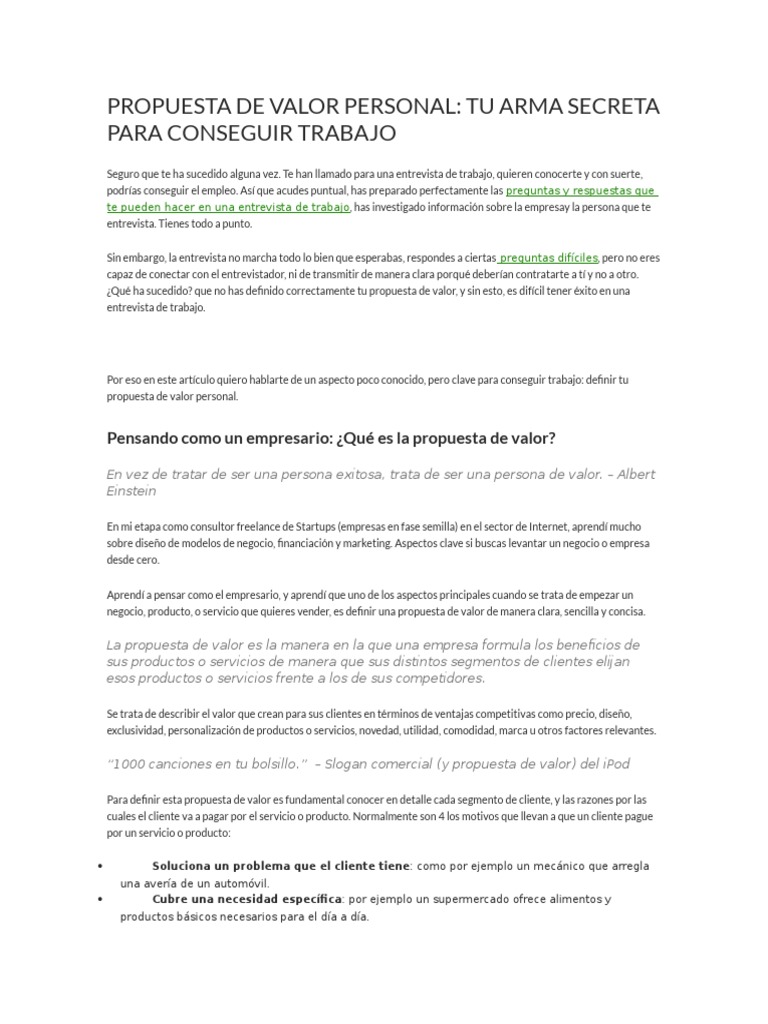 Propuesta de Valor Personal Efectiva | PDF | Marketing | Análisis FODA