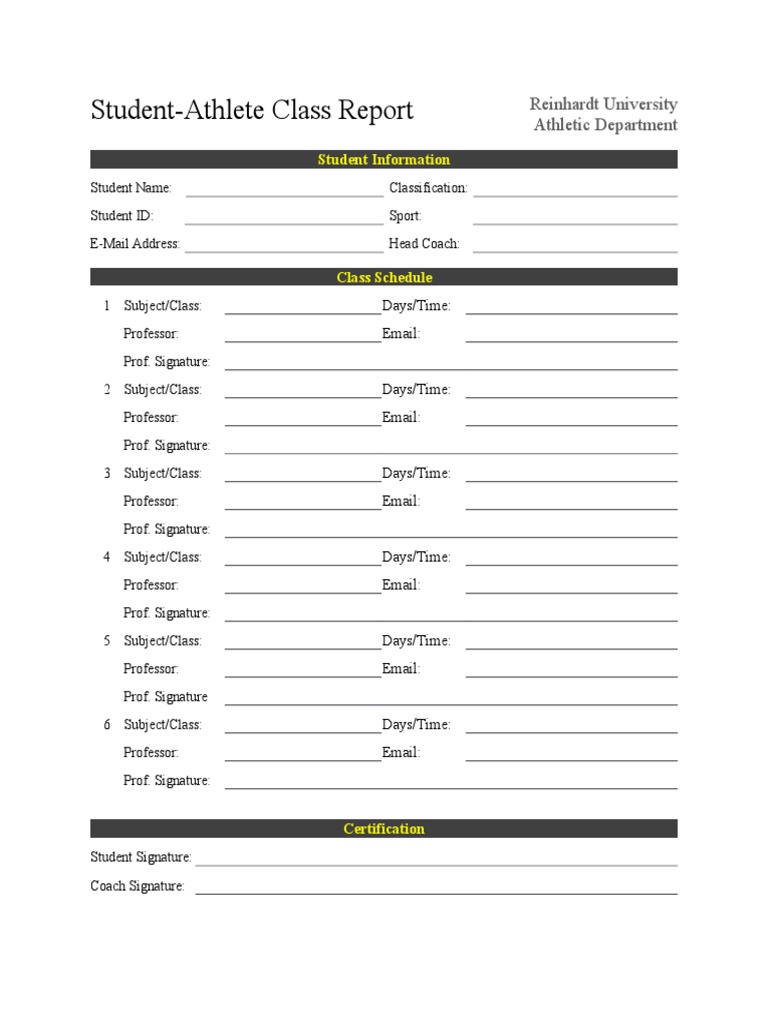 Student Athlete Class Report | PDF