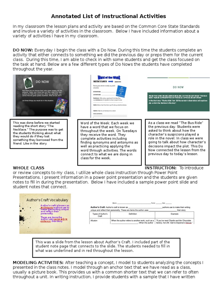 Annotated List Of Instructional Activities PDF Cognition Pedagogy