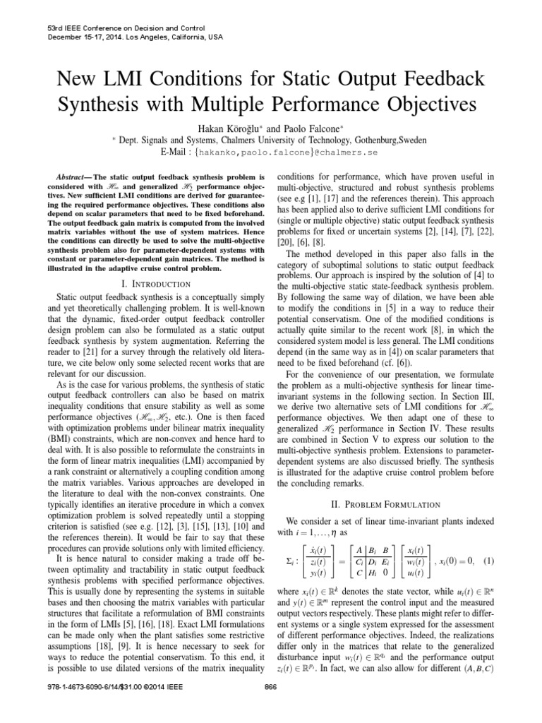 New LMI Conditions For Static Output Feedback Synthesis With Multiple