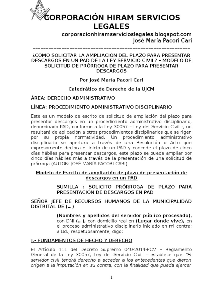 Como Solicitar La Ampliacion Del Plazo Para Presentar Descargos En Un Pad De La Ley Servicio Civil Modelo De Solicitud De Prorroga De Plazo Para Presentar Descargos Informacion Del Gobierno Justicia