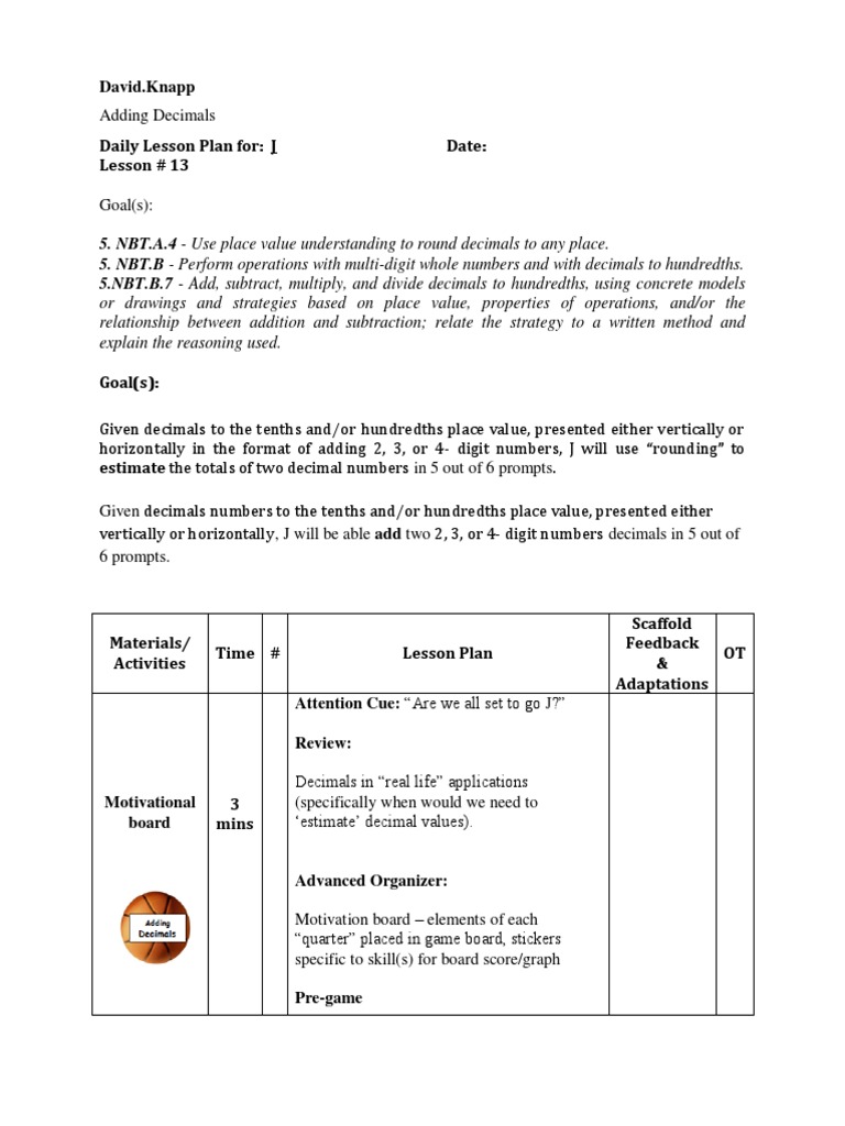 Adding Decimals Decimal Rounding