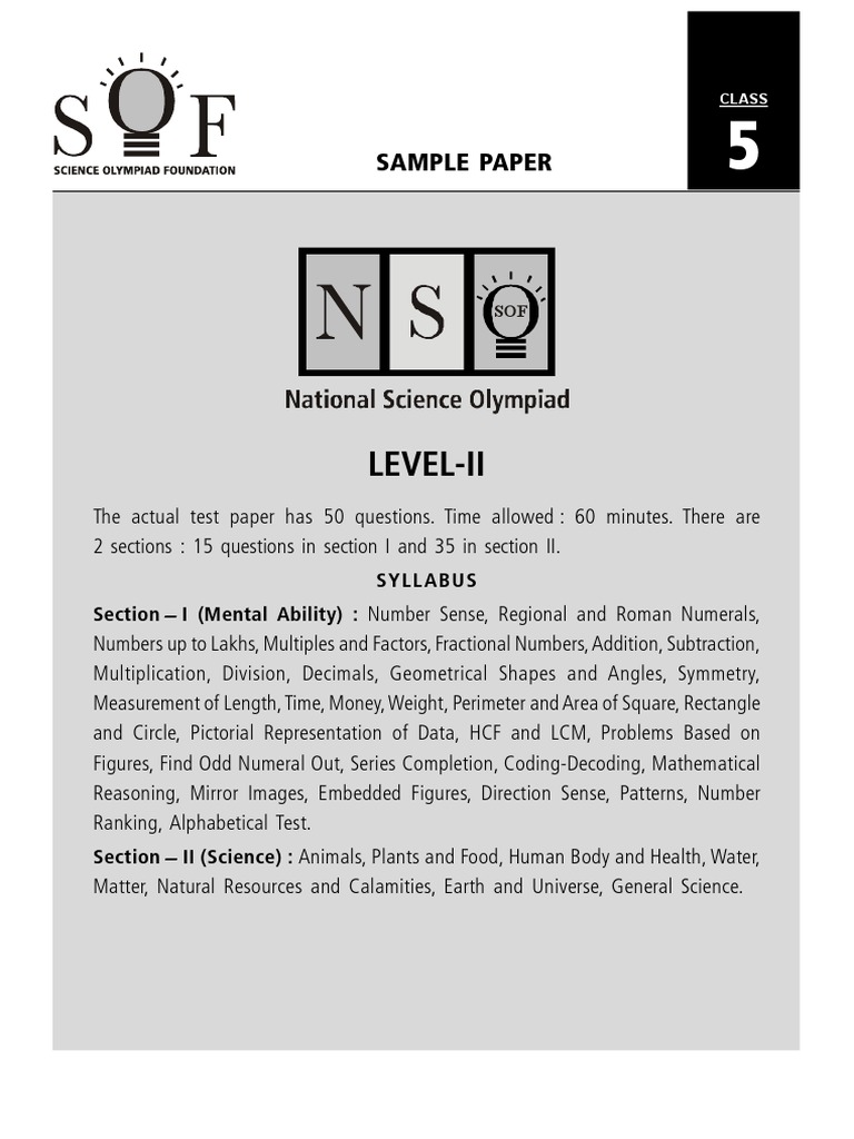 NSO Sample Paper for Class 5 | PDF | Planets | Plants