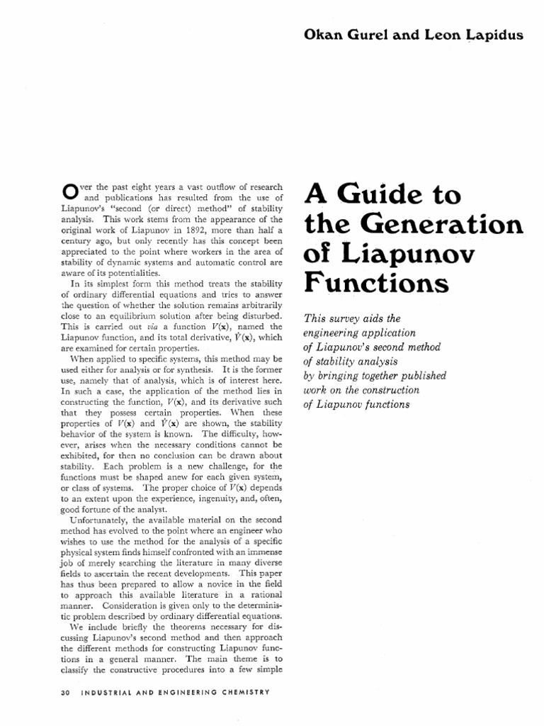 A Guide To The Generation of Lyapunov Functions | PDF | Stability ...