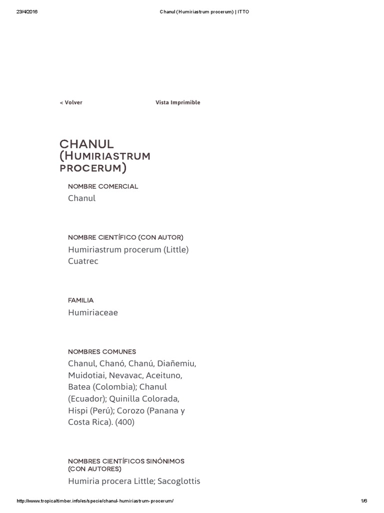 Chanul (Humiriastrum Procerum) - ITTO2 | PDF | Arboles | Plantas