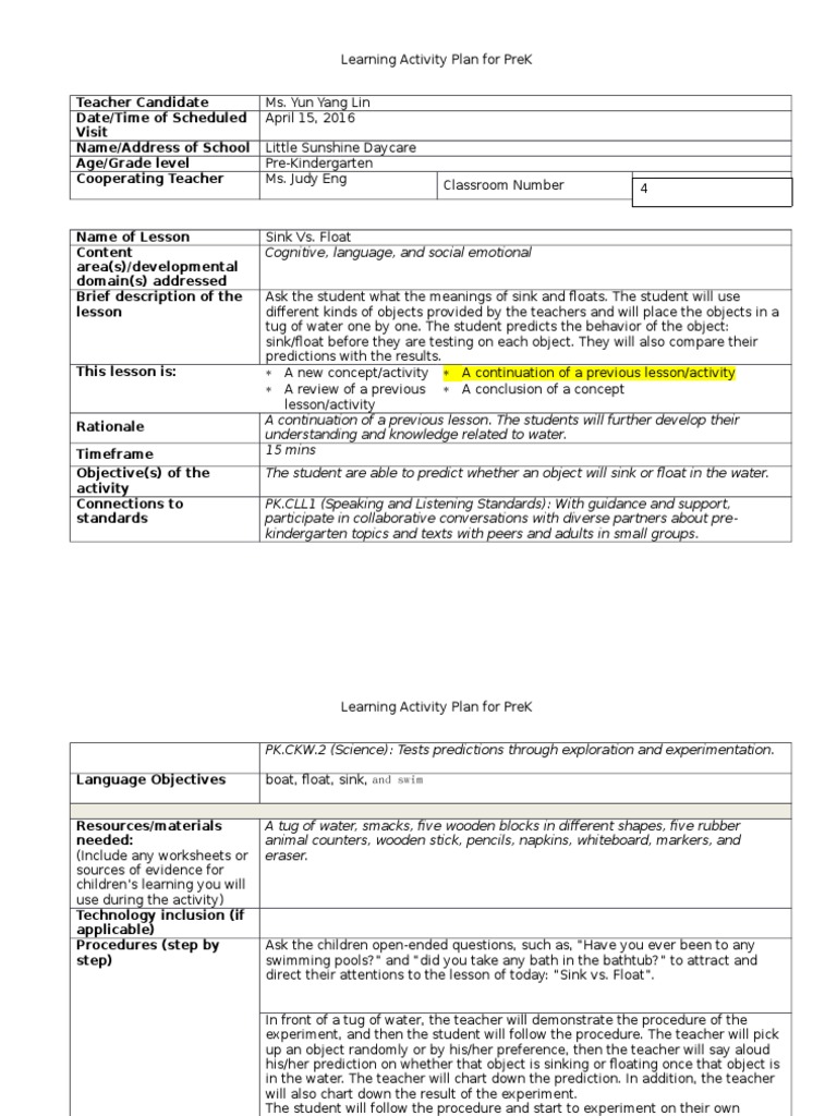 Ecc Prek2 Lesson Plan Template Final 1 PDF Neuropsychology Cognition