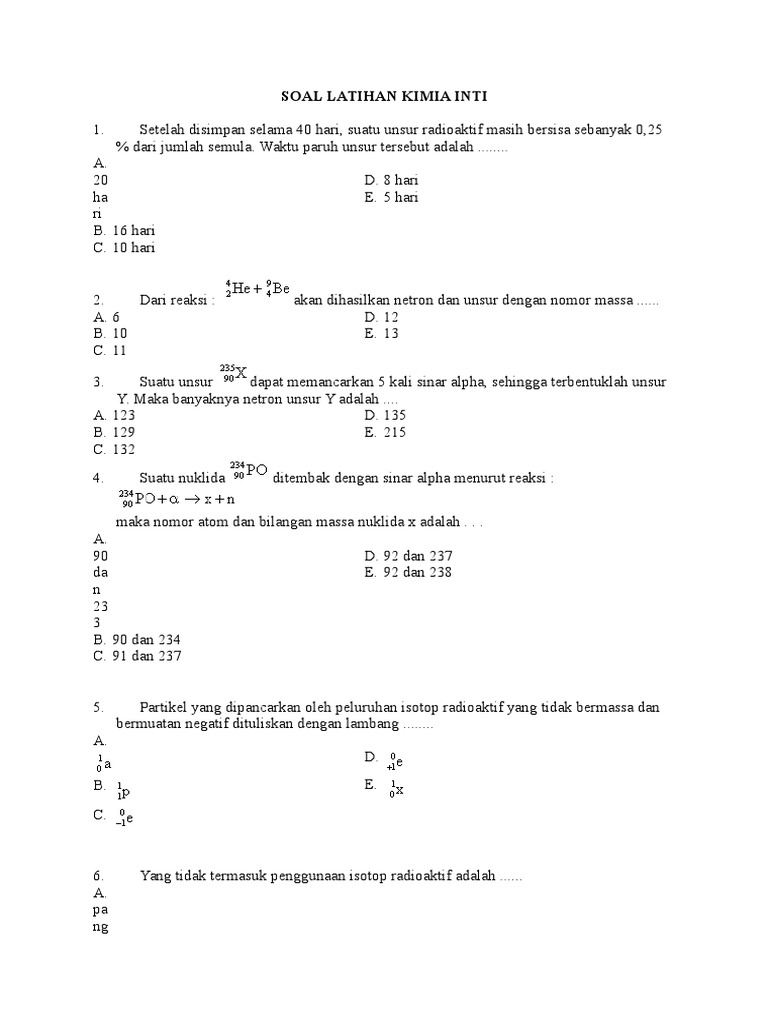 Soal Kimia Inti
