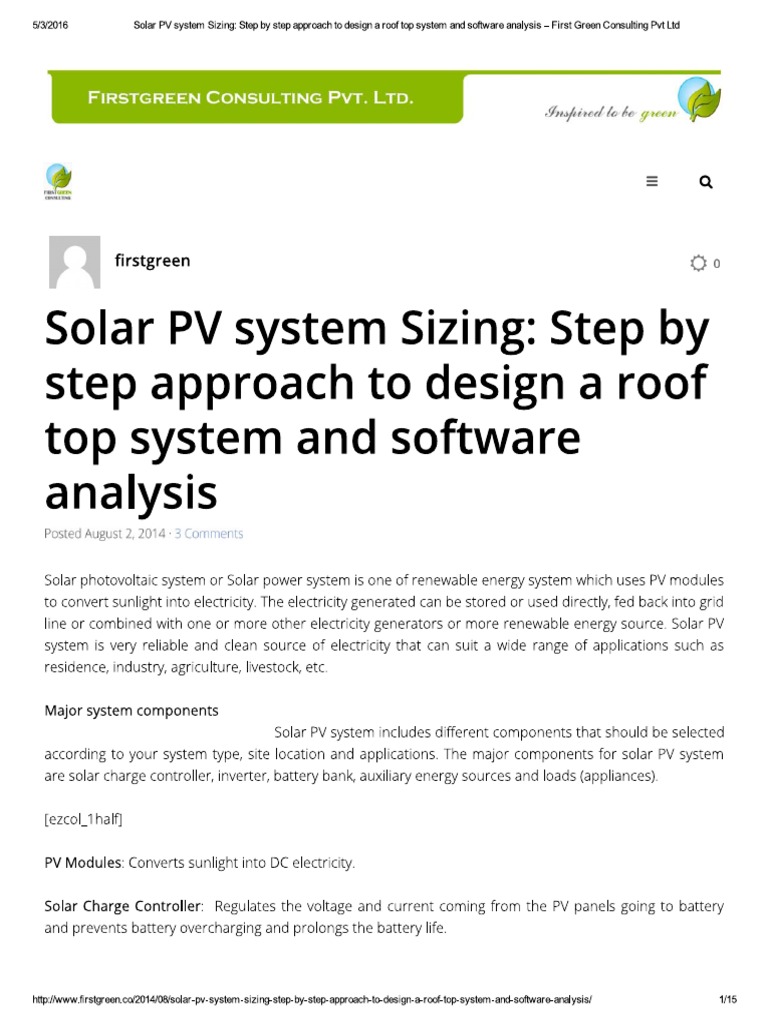 Solar PV System Sizing - Step by Step AP.. | PDF