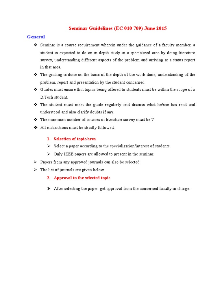 B.Tech Seminar Guidelines | PDF