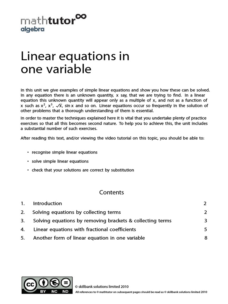 9) Linear Equations in One Variable | PDF | Fraction (Mathematics ...