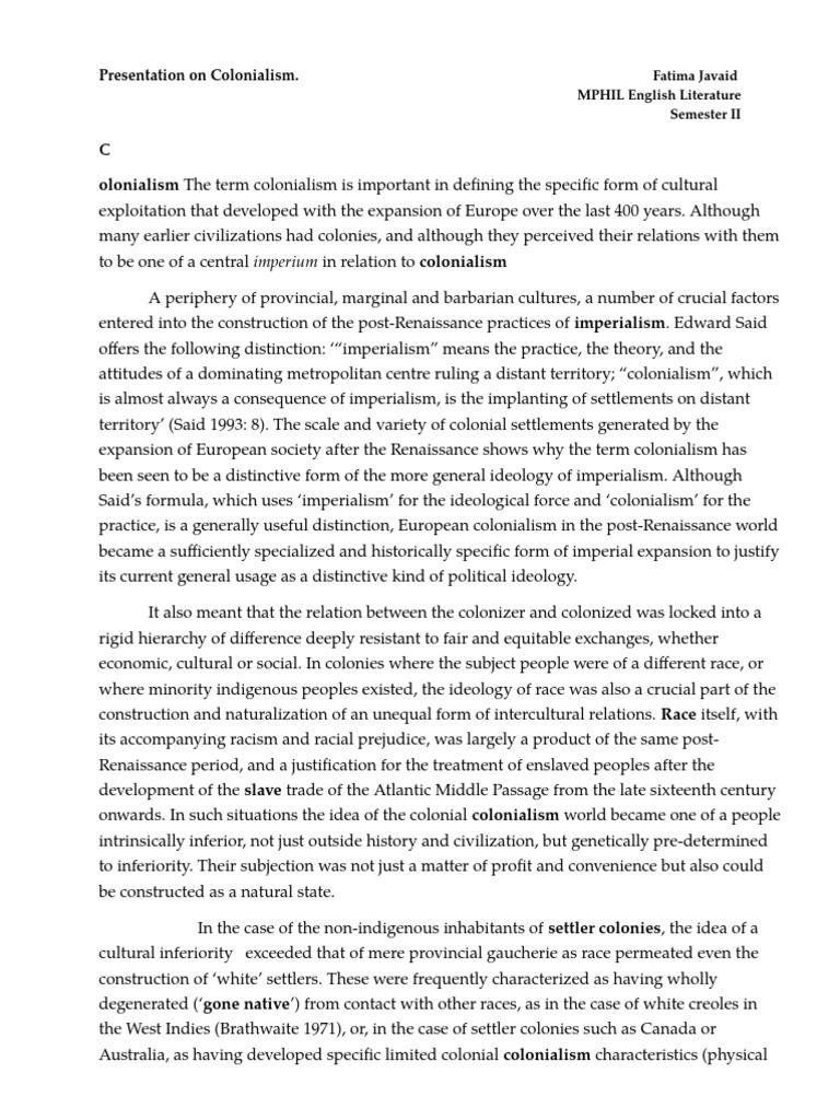 Presentation Colonialism Pdf Imperialism Colonialism