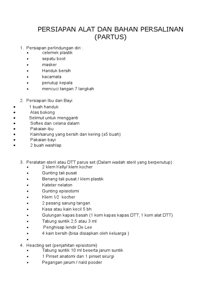 Persiapan Alat Dan Bahan Persalinan Persiapan Alat Dan Bahan Persalinan