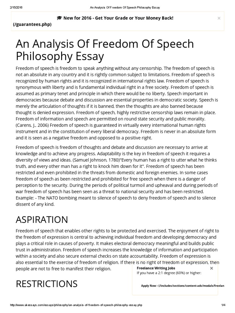 persuasive essay freedom of speech
