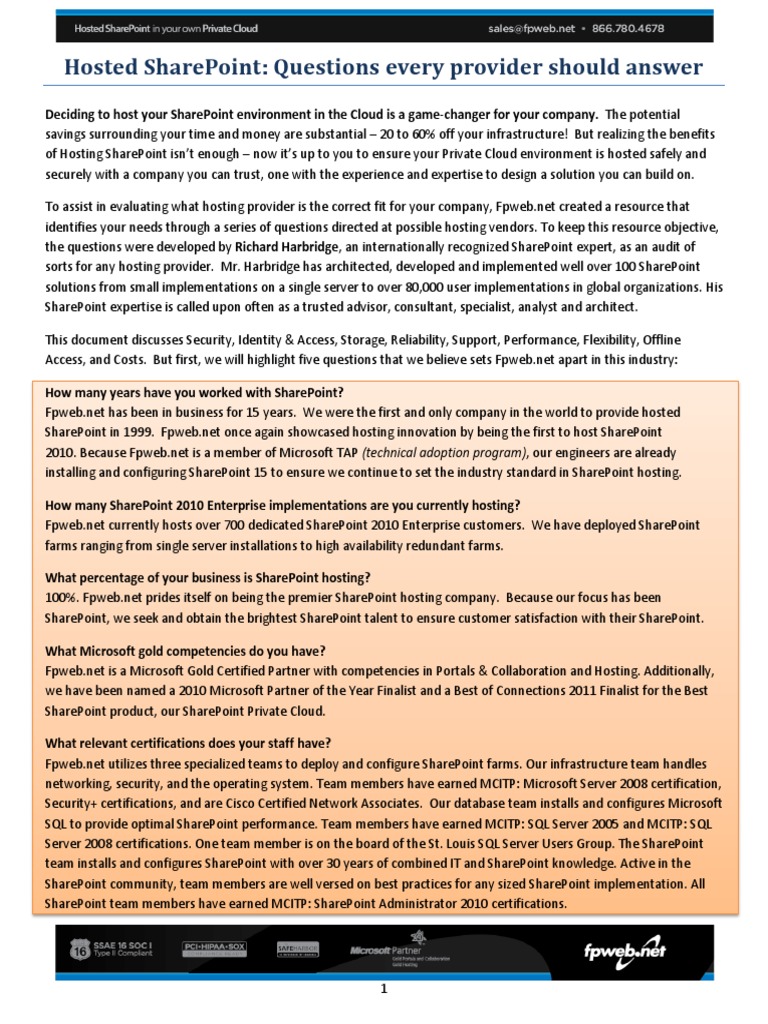 SharePoint Hosting Provider Assessment Guide | PDF | Share Point ...