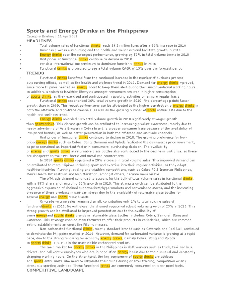 EUROMONITOR Sports and Energy Drinks in The Philippines PDF Drink