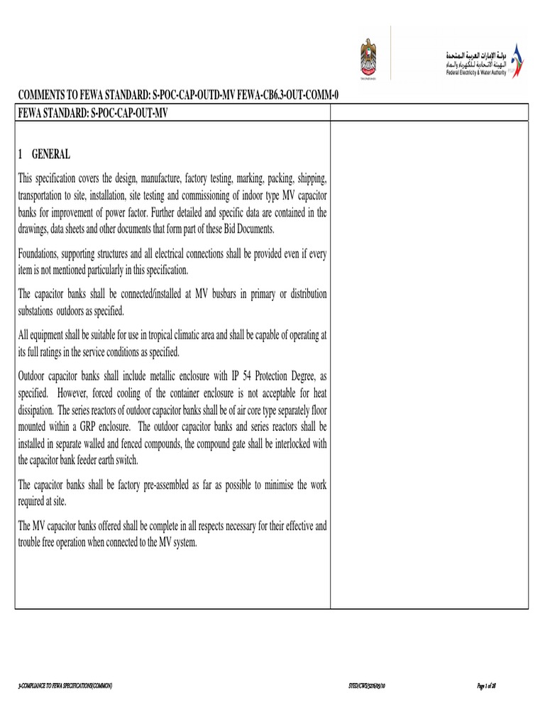 MV Capacitor Bank Specifications for FEWA | PDF | Capacitor | Fuse ...
