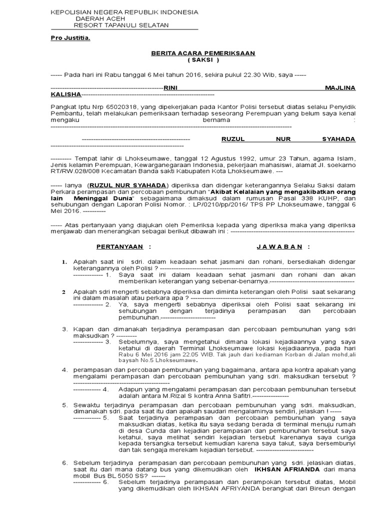 Berita Acara Pemeriksaan Tersangka