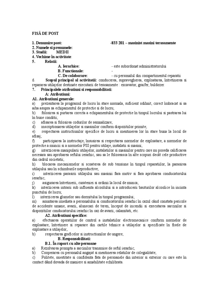 Fisa Post Ifronist | PDF