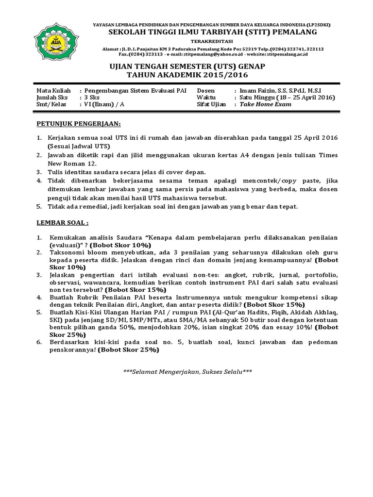 Soal Uts Evaluasi Imam Faizin