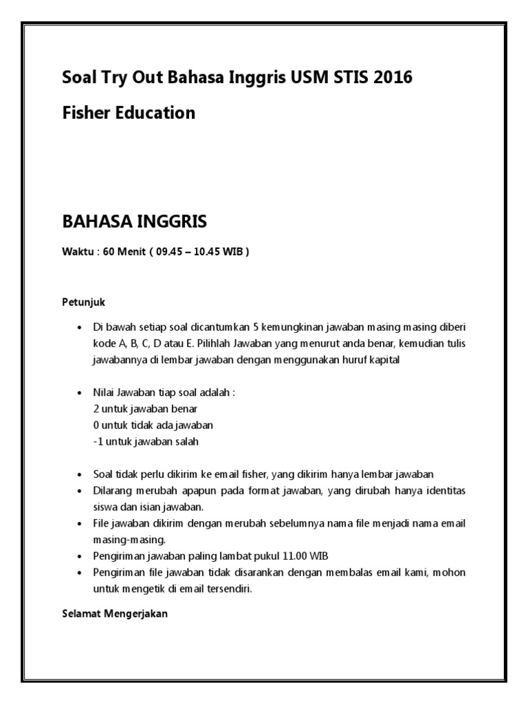 Soal To I Bahasa Inggris Fisher Education 2016 PDF Languages Of