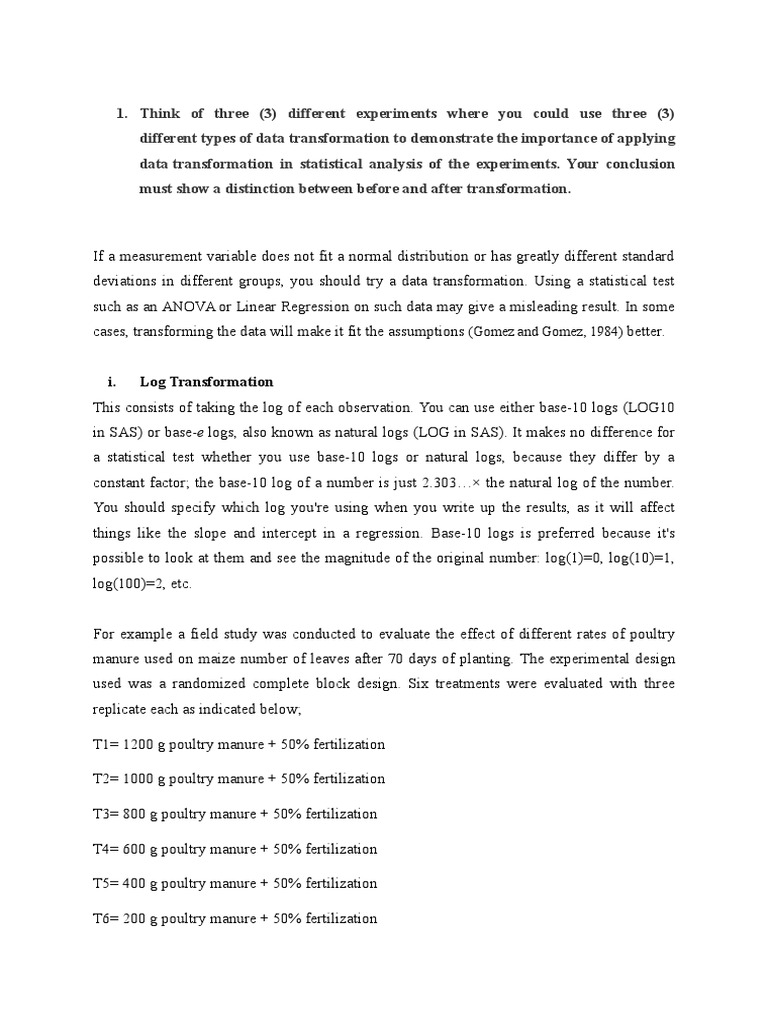 Log Transformation PDF Statistics Statistical Inference