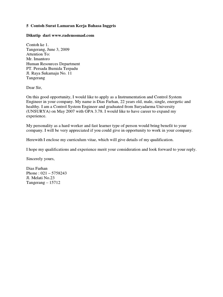 50+ Contoh Surat Lamaran Kerja Bahasa Inggris Accounting Staff