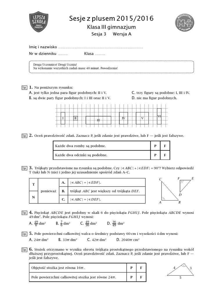 Diagnoza Klasa 3 Język Polski Diagnoza Klasa 3 Gimnazjum Sesja 3 2015 2016 | PDF
