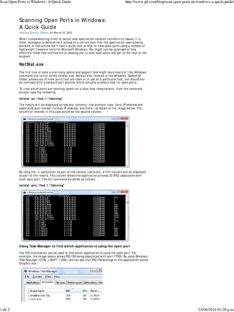 Scan Open Ports in Windows A Quick Guide PDF Port