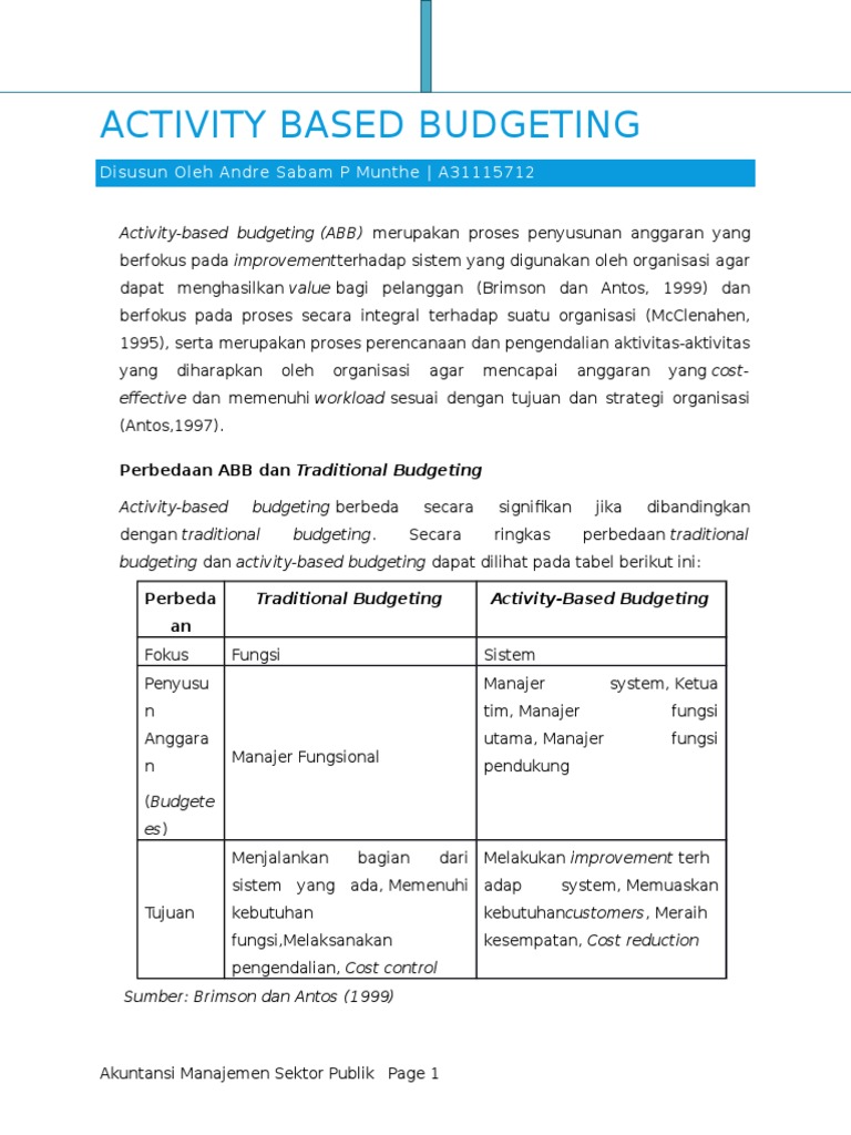 Pengantar Activity-Based Budgeting | PDF