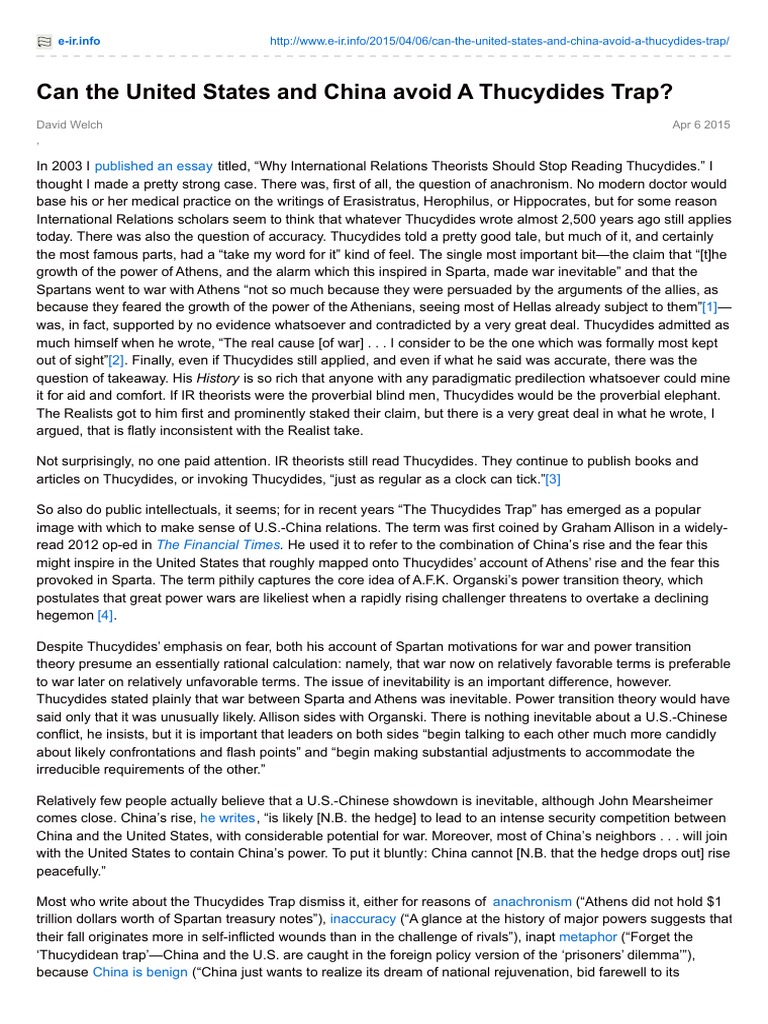 US-China Thucydides Trap Analysis | PDF | Thucydides | Sparta
