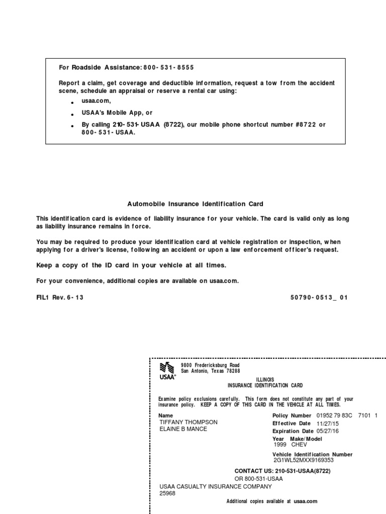 Texas liability insurance card template printable