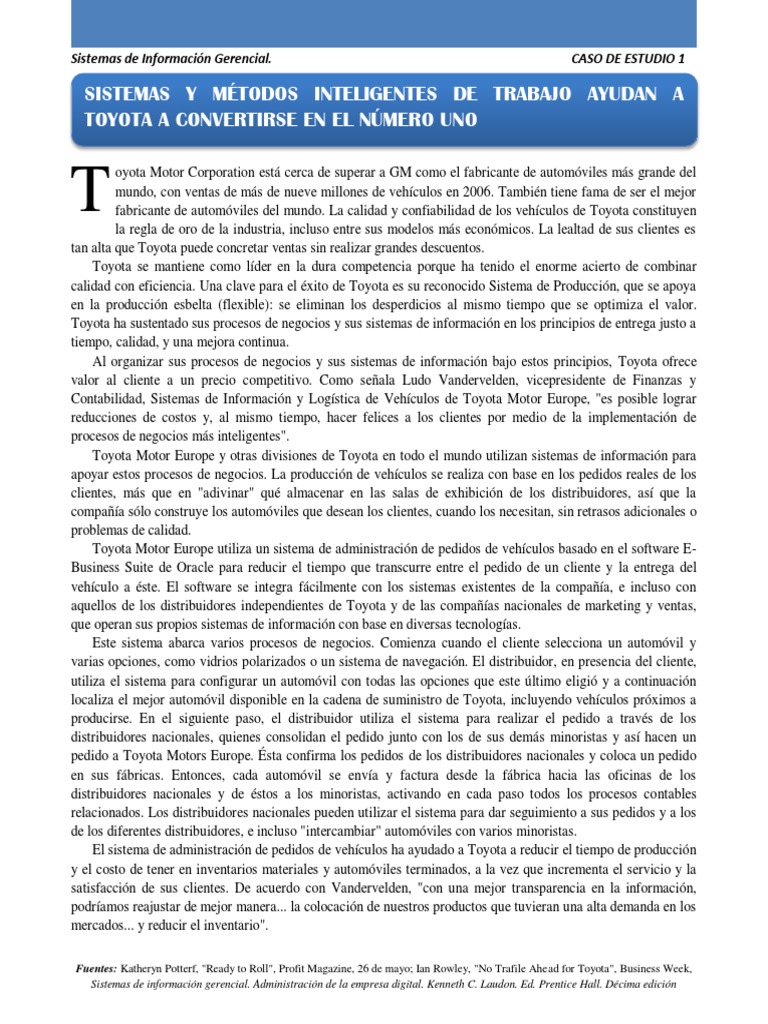Caso De Estudio 1 Toyota Pdf Toyota Sistema De Informacion