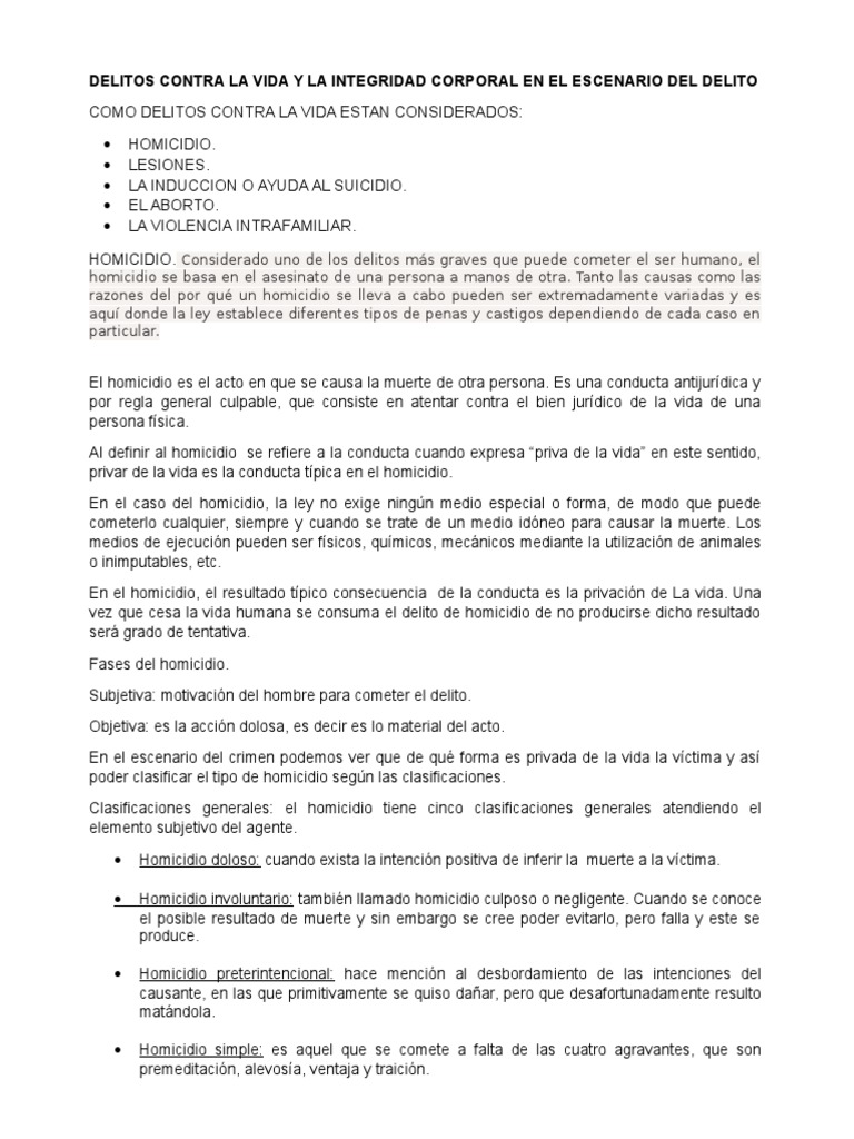 Delitos Contra La Vida y La Integridad Corporal en El Escenario Del ...