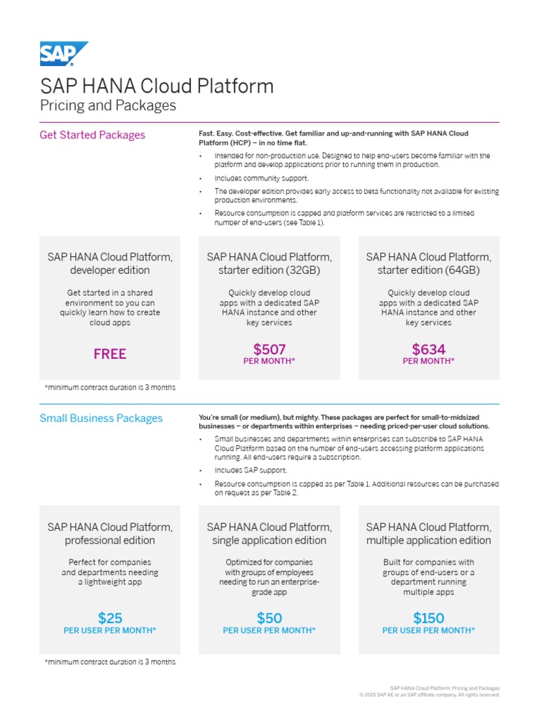 SAP HANA Cloud Platform Pricing Comparison 11 6 | PDF | Cloud Computing ...
