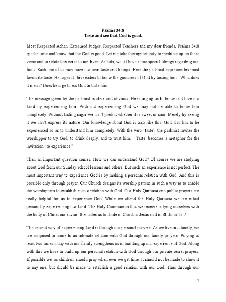 Taste and see that god is good pdf prayer psalms
