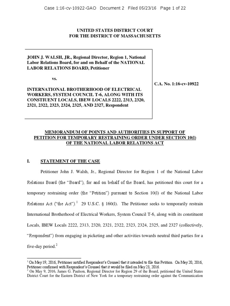 Nlrb V Ibew Pdf Unfair Labor Practice Injunction