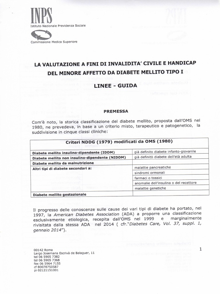 Nuove Linee Guida Inps Diabete L 104 | PDF