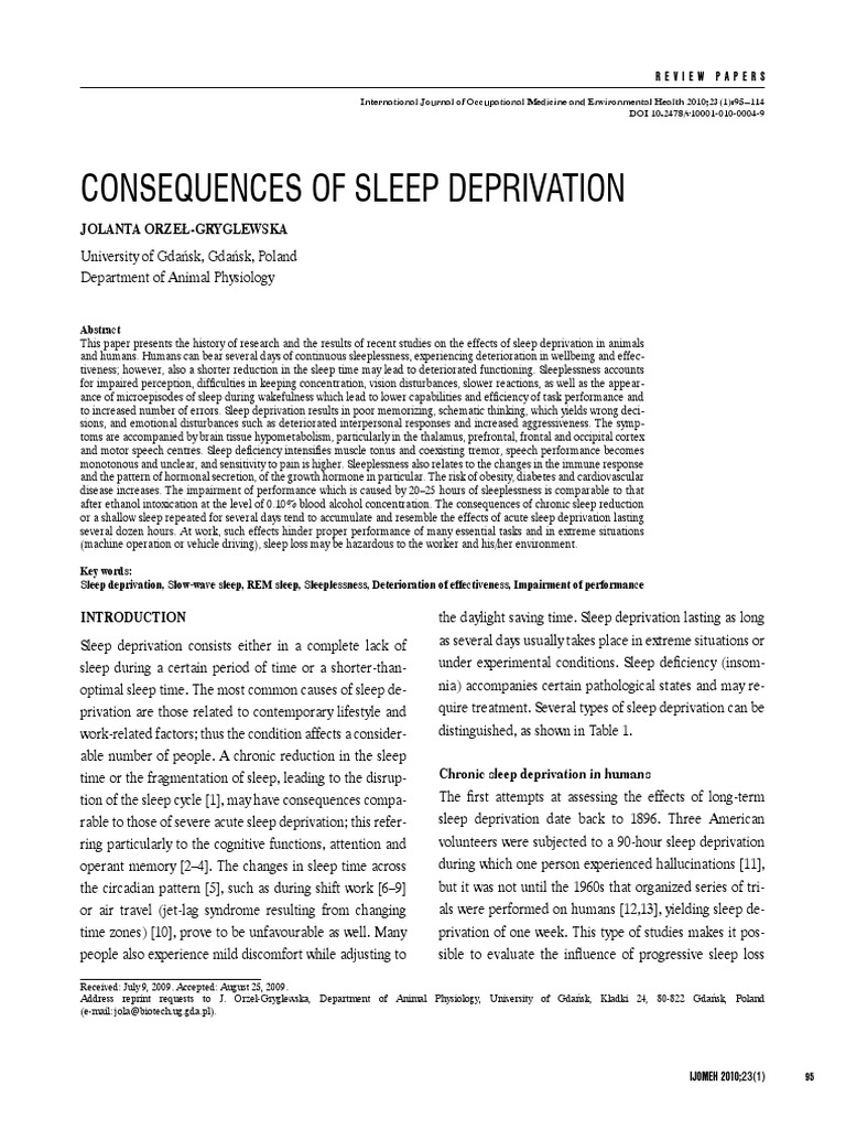 Effects of Sleep Deprivation on Health | PDF | Sleep Deprivation | Sleep