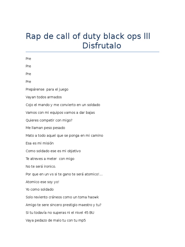 Call of Duty Black Ops III Rap Lyrics | PDF | Language Arts ...