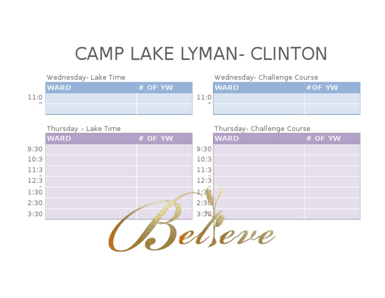 Camp Lake and Challenge Course Schedule Landscape | PDF | Travel ...