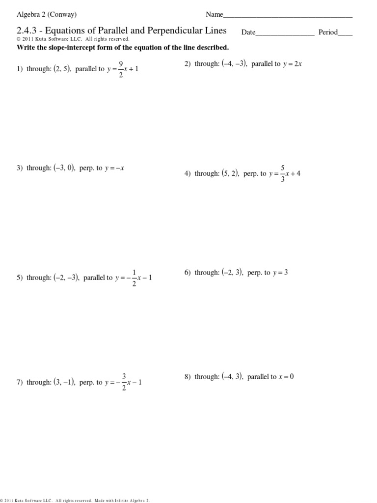 2 4 3 Equations Of Parallel And Perpendicular Lines