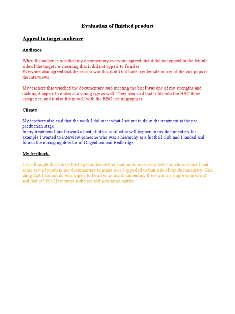 Evaluation of Finished Product | Download Free PDF | Documentary Film ...